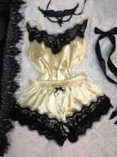 Load image into Gallery viewer, 2pcs Women Sexy Satin Lace Sleepwear Babydoll Lingerie Nightdress Pajamas Set

