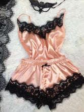 Load image into Gallery viewer, 2pcs Women Sexy Satin Lace Sleepwear Babydoll Lingerie Nightdress Pajamas Set
