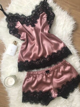 Load image into Gallery viewer, 2pcs Women Sexy Satin Lace Sleepwear Babydoll Lingerie Nightdress Pajamas Set
