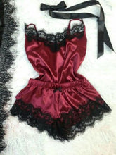 Load image into Gallery viewer, 2pcs Women Sexy Satin Lace Sleepwear Babydoll Lingerie Nightdress Pajamas Set
